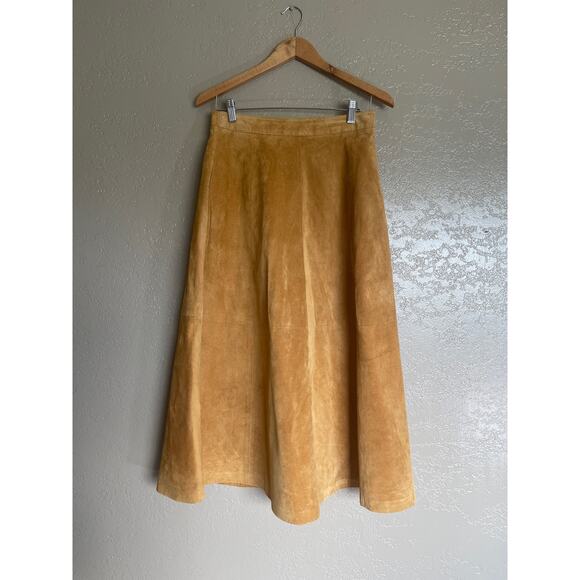 1980s Hunt Club Cognac Long Suede Leather / Suede Boho Skirt - Picture 2 of 9